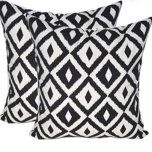 Set Of Two Black and White Aztek Tommy Bahama Fabric Outdoor Throw Pillows